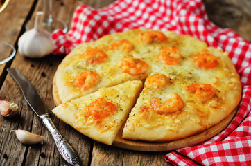 Shrimp garlic cheesy pizza