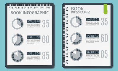 Brochure or book with springs business infographic template. Template for presentation, chart, graph. Vector illustration.