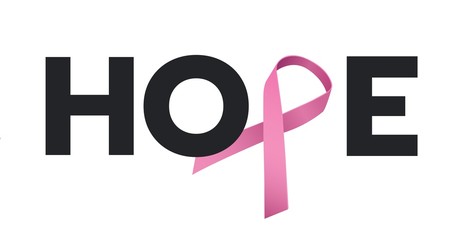 Hope text with pink ribbon and breast cancer awareness concept