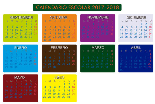 Calendario escolar 2017-2018 en colores