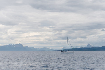 Fototapeta premium Sailing a yacht in Norway