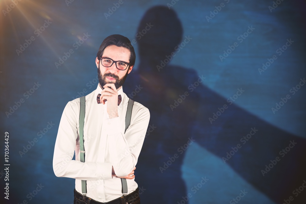 Poster composite image of portrait of smiling man with hand on chin