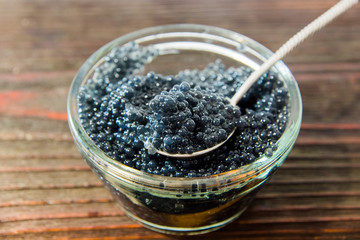 Fresh caviar for snacks and alcohol. Russian appetizer.