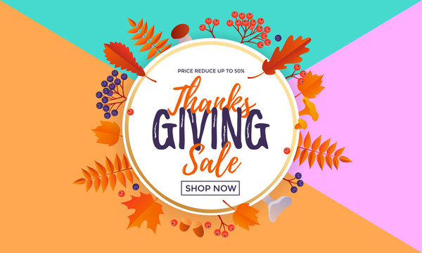 Thanksgiving autumn fall sale poster discount for September shopping promo vector autumnal