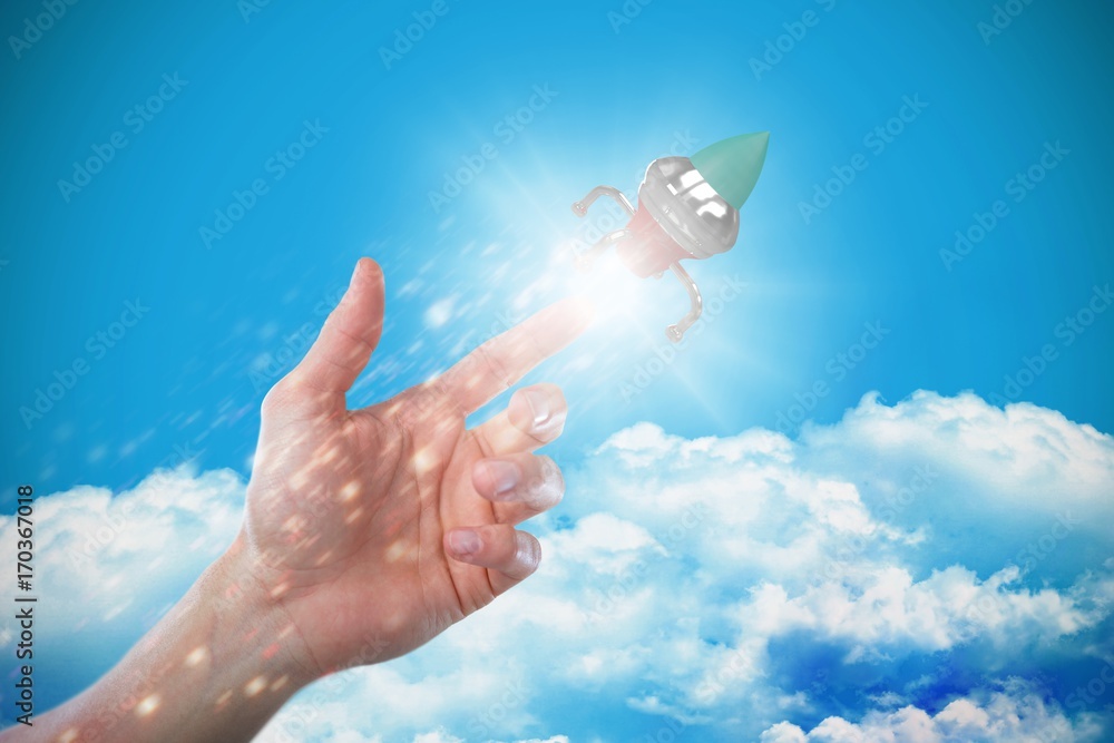 Aufkleber composite image of hand of man pretending to touch an invisible