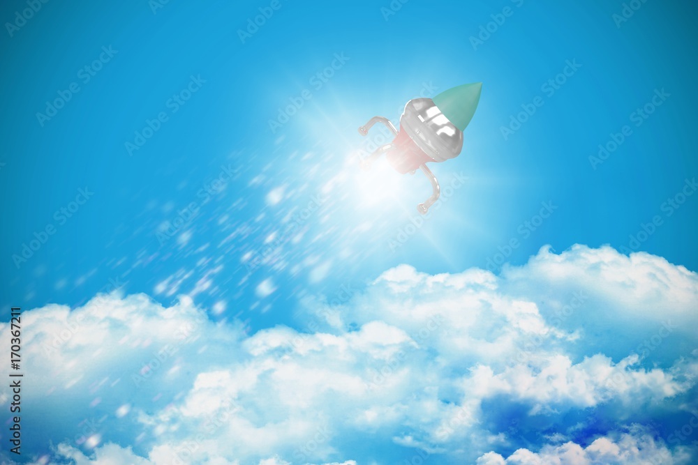 Poster composite image of low angle view of spaceship toy