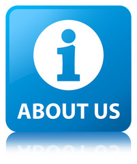 About us cyan blue square button