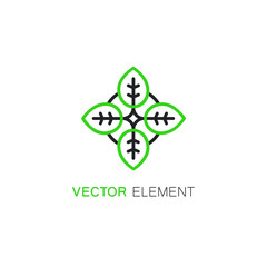 Vector floral icon and logo design template in linear style - abstract monogram for alternative medicine.