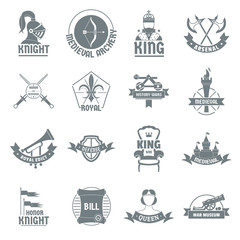 Knight medieval logo icons set, simple style