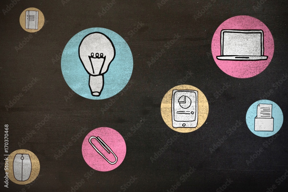 Poster composite image of icon of diverse device hand draw