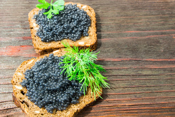 Fresh caviar for snacks and alcohol. Russian appetizer.