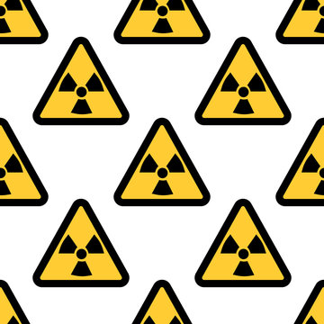 Radiation warning sign seamless pattern isolated on white background. Flat design Vector Illustration