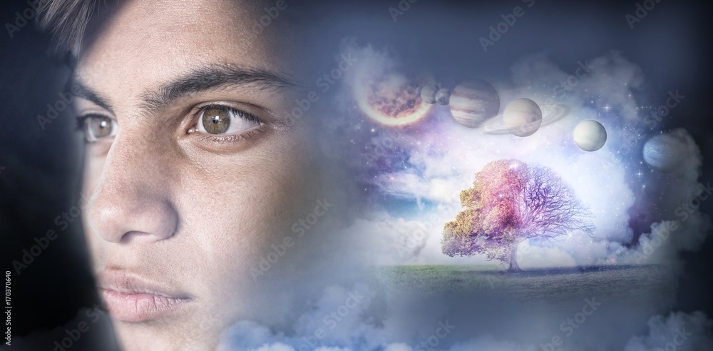 Poster composite image of composite image of solar system against white