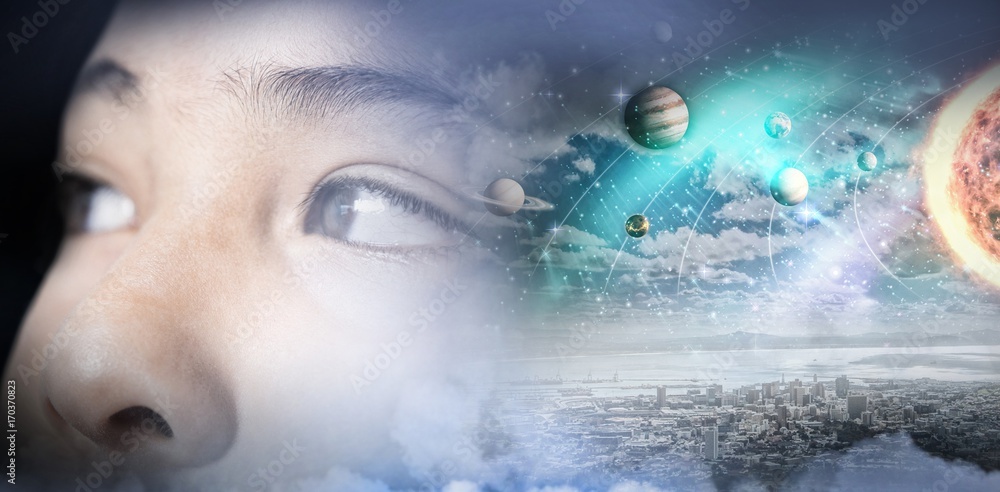 Poster composite image of composite image of solar system against white