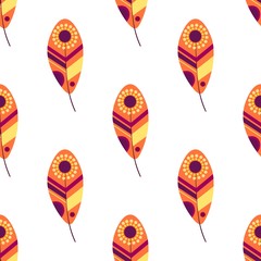 Obraz premium Seamless pattern with ethnic feathers vector illustration for Wallpapers, backgrounds, web pages, greeting cards, printing fabrics, paper, clothing, embroidery. Vector.