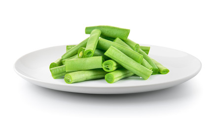Green beans  plate isolated on a white background