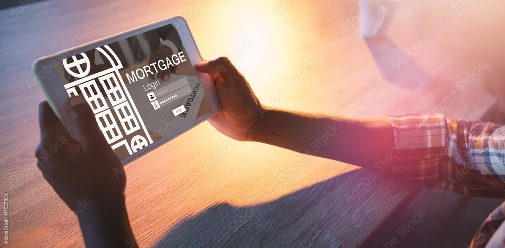 Poster composite image of graphic image of mortgage web page and