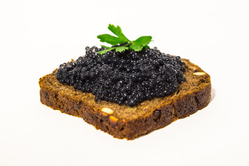 Fresh caviar for snacks and alcohol. Russian appetizer.
