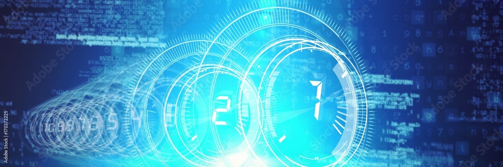 Poster several interface dial with numbers in dark blue background with