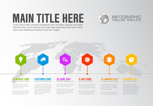 Colorful Hexagon Horizontal Timeline Infographic Layout