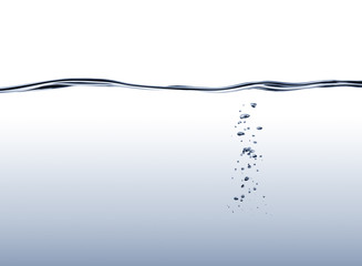 Blue flowing water wave and bubbles with deep water gradient
