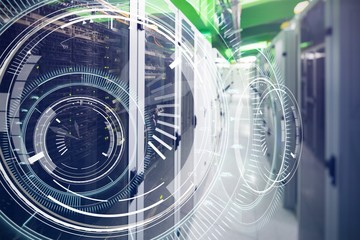 Composite image of interface dial with blue background