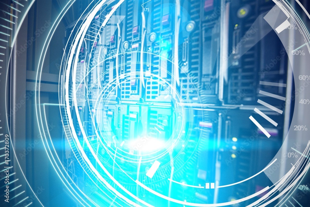 Poster composite image of interfaces dial in dark blue background with
