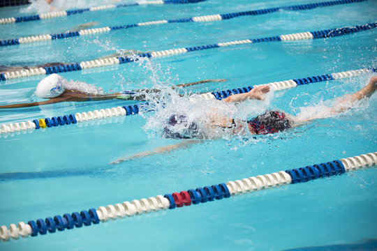 Young swimmers during a swim meet
