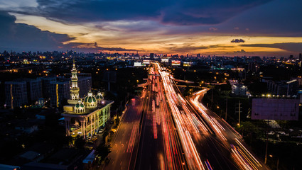 mosque with road in twilight time