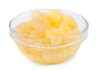 Portion of Preserved Pineapple pieces isolated on white