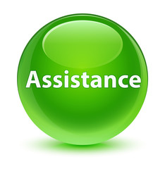 Assistance glassy green round button
