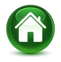 Home icon glassy soft green round button