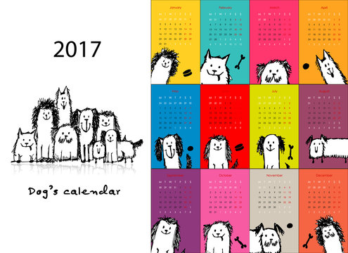 Funny dogs, calendar 2017 design