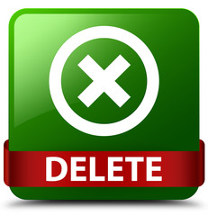 Obraz premium Delete green square button red ribbon in middle