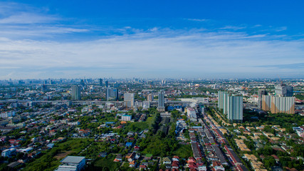 Fototapeta na wymiar Aerial city view from flying drone at Nonthaburi, Thailand. top view of the city