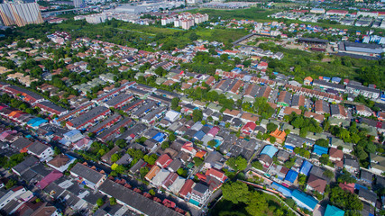 Aerial city view from flying drone at Nonthaburi, Thailand. top view of the city