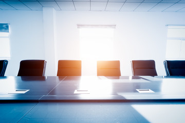 An empty meeting room and conference table