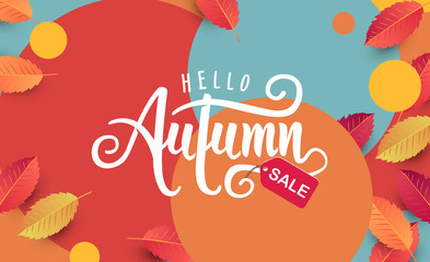 Autumn sale background layout decorate with leaves for shopping sale or promo poster and frame leaflet or web banner.Vector illustration template.