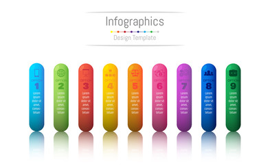 Infographic design elements for your business data with 9 options, parts, steps, timelines or processes. Vector Illustration.