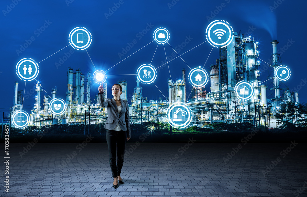Poster smart factory and internet of things. factory automation.