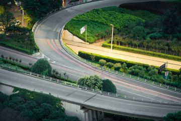 closeup of the light trails on grade separation bridge