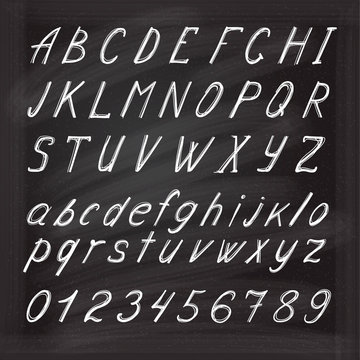 Hand drown vector alphabet on a chalkboard.