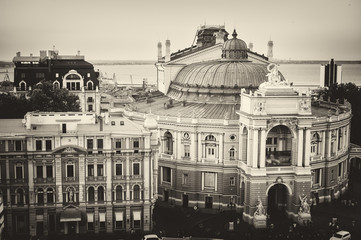 Naklejka premium Odessa theatre of Opera and ballet .Black and white toned image