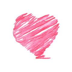 Pink heart, Hand drawn watercolor illustration painting isolated on white background.
