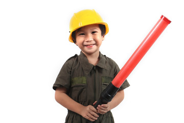 traffic kids with baton on isolated white background