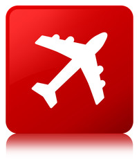 Fototapeta premium Plane icon red square button