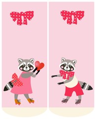 Cute raccoon socks. Vector template. Anime style.