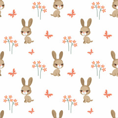 Vector colorful seamless pattern with the image of farm animals in cartoon style.