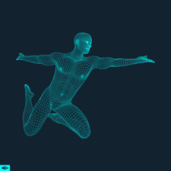 Fototapeta na wymiar 3D Model of Man. Human Body Wire Model. Design Element. Technology Vector Illustration.