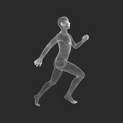 Fototapeta na wymiar 3d Running Man. Human Body Wire Model. Sport Symbol. Low-poly Man in Motion. Vector Geometric Illustration.